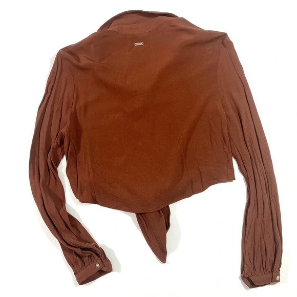 The Normal Brand Tie Front Blouse Button Crop Size XS Brown - Picture 3 of 9